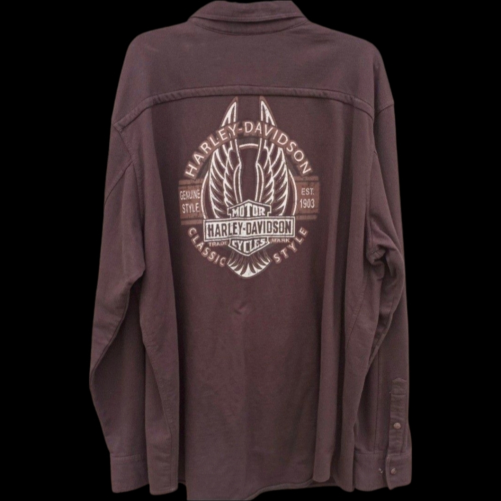 Harley Davidson Embroidered Graphics Snap Long Sleeve Shirt Jacket Men Size 2XL - Picture 4 of 12